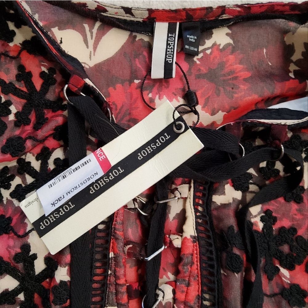 TopShop Boho Floral Print Embroidered Midi Dress Size 4 - Picture 9 of 14